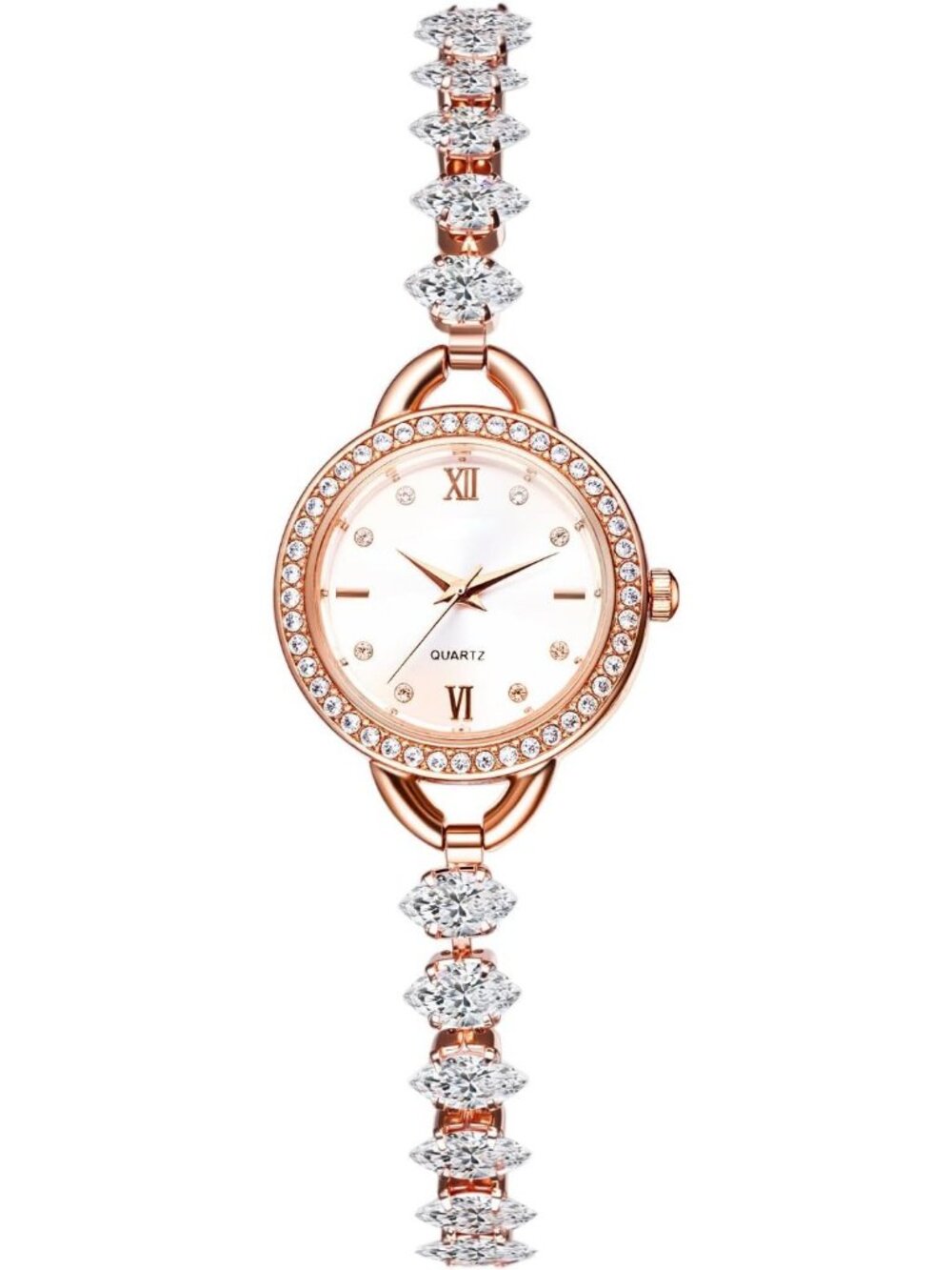 Women's Rose Gold Analog Elegant Slim Strap Rhinestones Bracelet Wrist Watch